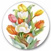 Designart Frameless 29-in x 29-in Blooming White and Orange Tulips Flower Traditional Circle Wall Art