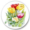 Designart Frameless 23-in x 23-in Bouquet of White and Red Tulips Traditional Metal Circle Wall Art