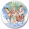 Designart Frameless 29-in x 29-in Galoping Horses with Carriage in the Snow Metal Circle Wall Art