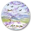 Designart Frameless 29-in x 29-in Birds on Cherry Branch Traditional Metal Circle Wall Art