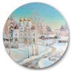 Designart Frameless 36-in x 36-in Country Road in Winter with Temple Traditional Metal Circle Wall Art