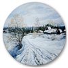 Designart Frameless 36-in x 36-in Country Road in Winter Times II Traditional Metal Circle Wall Art