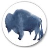 Designart 29-in 29-in Navy Blue Bison Silhouette Farmhouse Metal Circle Wall Art