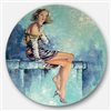 Designart 36-in 36-in Girl with Glass' Portrait Circle Metal Wall Art