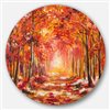 Designart 36-in 36-in Autumn Forest in Red Shade' Landscape Circle Metal Wall Art