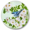 Designart 36-in 36-in Little Blue Bird Sitting on a Branch of White Rose Traditional