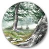 Designart 36-in 36-in Pine Forest in the Early Morning Lake House Metal Circle Wall Art