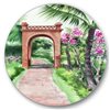 Designart 23-in 23-in Traditional Gate in Tropical Oasis Tropical Metal Circle Wall Art