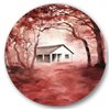 Designart 36-in 36-in House in Red Autumn Woods Cabin and Lodge Metal Circle Wall Art