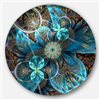 Designart 23-in x 23-in Fractal Blue Flowers Floral Circle Metal Wall Art
