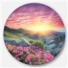 Designart 23-in x 23-in Morning with Flowers in Mountains Landscape Circle Metal Wall Art