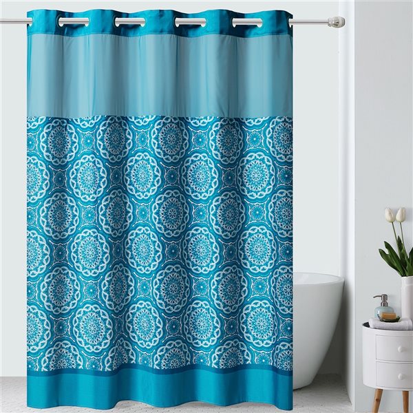 Polyester Teal Pattern Shower Curtain, Hookless Shower Curtain Canada