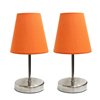 Simple Designs 10.63-in Sand Nickel Incandescent On/Off Switch Standard Table Lamp with Orange Fabric Shade - Set of 2