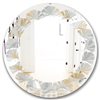 Designart Luxury Geometric Fall Leaves Pattern 24-in Round Grey Wall Mirror