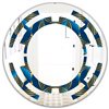 Designart Geometric Abstract Waves in Gold and Marine Blue 24-in x 24-in Round Gold Polished Wall Mirror