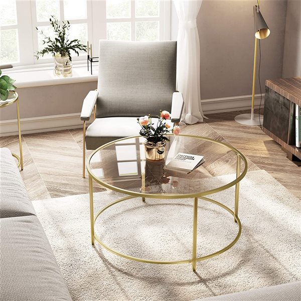 Vasagle Round Coffee Table With Gold, Best Round Glass Coffee Table