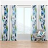 Designart Hand-Painted Anemones and Peacock Feathers 120-in Blue and White Polyester Semi-Sheer Single Curtain Panel
