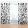 Designart Floral Pattern With Birds 90-in White and Black Polyester Semi-Sheer Standard Lined Single Curtain Panel