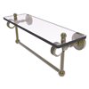 Allied Brass Pacific Grove 1-Tier Antique Brass Glass Wall Mount Bathroom Shelf with Towel Bar