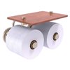 Allied Brass Que New Antique Pewter Wall Mount 2-Roll Toilet Paper Holder with Wood Shelf