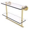Allied Brass Washington Square Satin Brass 16-in Two Tiered Glass Shelf with Integrated Towel Bar