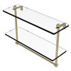 Allied Brass Satin Brass 2-Tier Glass Wall Mount Bathroom Shelf with Integrated Towel Bar
