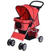 PawHut 4 Wheel Dog Pet Stroller with Foldable Sunshade Canopy - Red
