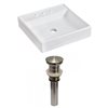 American Imaginations Square White Vessel Bathroom Sink with Chrome Drain and Brushed Nickel Hardware (17.5-in L x 17.5-in W)