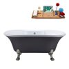 Streamline 32W x 60L Matte Grey Acrylic Clawfoot Bathtub with Brushed Nickel Feet and Center Drain with Tray