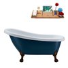 Streamline 28W x 61L Matte Light Blue Acrylic Clawfoot Bathtub with Matte Oil Rubbed Bronze Feet and Reversible Drain with Tray