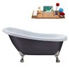 Streamline 28W x 61L Matte Grey Acrylic Clawfoot Bathtub with Brushed Nickel Feet and Reversible Drain with Tray