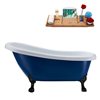 Streamline 28W x 61L Matte Dark Blue Acrylic Clawfoot Bathtub with Matte Black Feet and Reversible Drain with Tray