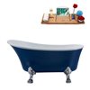 Streamline 27W x 55L Matte Dark Blue Acrylic Clawfoot Bathtub with Polished Chrome Feet and Reversible Drain with Tray
