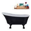 Streamline 27W x 55L Matte Black Acrylic Clawfoot Bathtub with Matte Black Feet and Reversible Drain with Tray