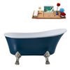 Streamline 27W x 55L Matte Light Blue Acrylic Clawfoot Bathtub with Brushed Nickel Feet and Reversible Drain with Tray