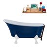 Streamline 27W x 55L Matte Dark Blue Acrylic Clawfoot Bathtub with Glossy White Feet and Reversible Drain with Tray