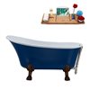 Streamline 28W x 63L Matte Dark Blue Acrylic Clawfoot Bathtub with Matte Oil Rubbed Bronze Feet and Reversible Drain with Tray