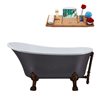 Streamline 27W x 55L Matte Grey Acrylic Clawfoot Bathtub with Matte Oil Rubbed Bronze Feet and Reversible Drain with Tray