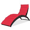 Costway Black Rattan Stackable Metal Stationary Chaise Lounge Chair with Red Cushioned Seat