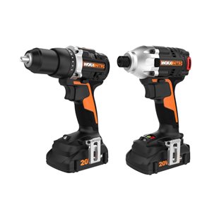 Worx 20-volt Max Lithium Ion Brushless Power Tool Combo Kit with Case - Charger and 2 Batteries Included
