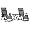 Outsunny Black Metal Zero Gravity Chairs and Side Table with Grey Mesh Seat - Set of 3