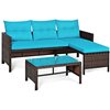 Wellfor Wicker/Rattan Outdoor Sectional Sofa with Turquoise Cushion - 3-Piece