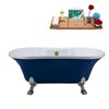 Streamline 32-in W x 60-in L Acrylic Brushed Gold/Blue Oval Center Drain Clawfoot Bathtub with Tray