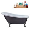 Streamline 27.5-in x 61-in Oval Grey and Brushed Gun Metal Acrylic Clawfoot Bathtub with Polished Gold Drain and Tray
