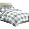 Myne Grey and White Plaid Cotton Sateen Antibacterial Full/Queen Duvet Cover Set - 7-Piece