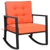 Costway Black Rattan Wood Stationary Rocking Chair with Orange Cushioned Seat