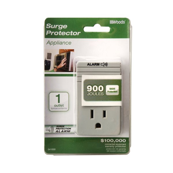 Woods 041000 1-Outlet Appliance Surge Protector w/ Alarm 900-Joules NEW