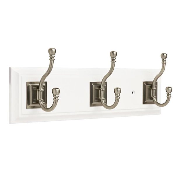 in White & Satin Nickel 27 Hook Rail / Rack with 6 Heavy Duty Coat and Hat Hooks Franklin Brass FBHDCH6-WSE-R 