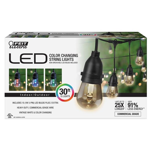 Feit Electric 15 Count Colour Changing, 15 Count Colour Changing Led Outdoor String Lights
