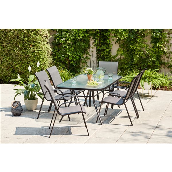 Style Selections Stackable Patio Chair Powder Coated Frame Charcoal Grey Lowe S Canada - Ottawa Used Patio Chairs